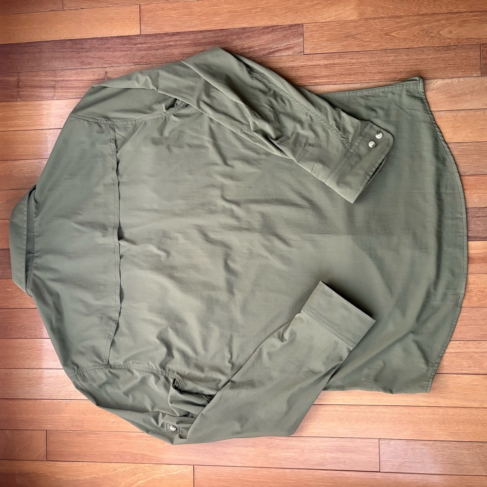 Men's PONCHO Olive Green Technical Snap Shirt - Picture 4 of 5